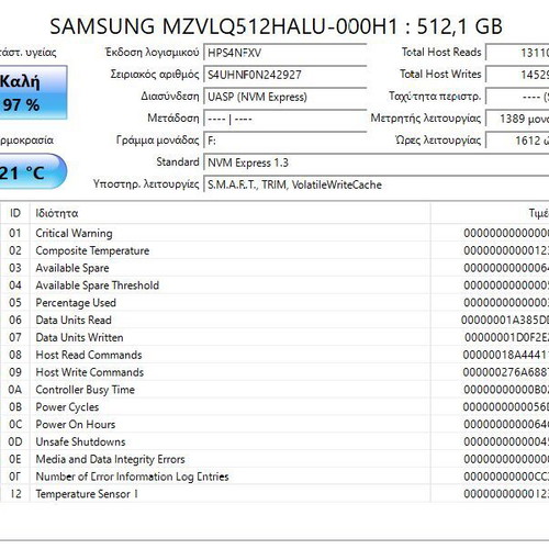 Samsung 512GB NVMe SSD M.2 2280 PCIe Gen3 σαν καινούργιο