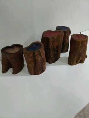 Wooden carved candle holders new, pack of 5, olive wood