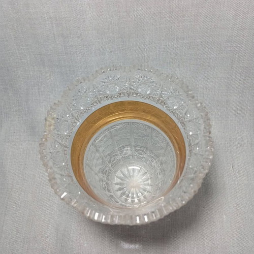 Crystal vase handmade, used, Bohemian style with gold base