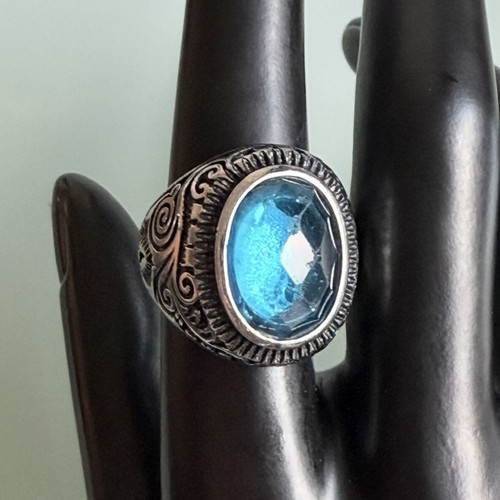 Ring made of stainless steel 316L with blue cubic zirconia used
