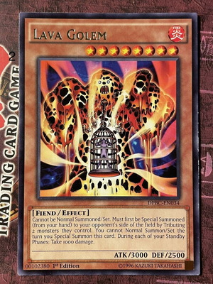 Lava Golem 1st Edition Yu-Gi-Oh! card like new, vintage
