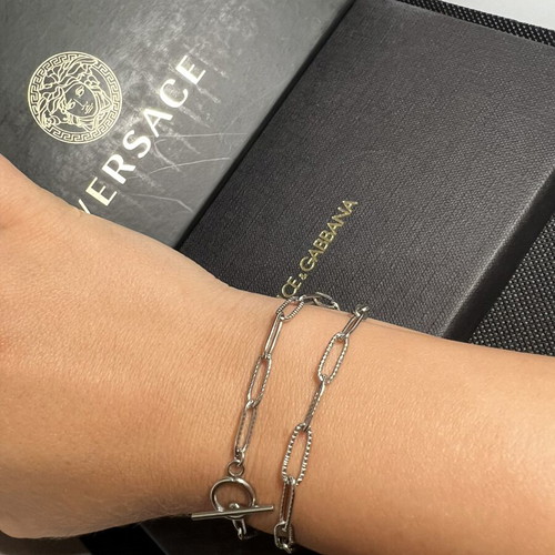 Steel double bracelet new, silver color, 33.5 cm