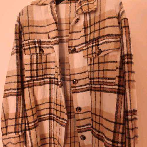 Plaid fleece oversized shirt like new, beige and brown