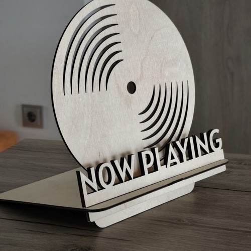 Custom wooden vinyl record stand "Now Playing"