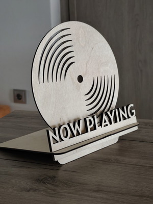 Custom wooden vinyl record stand "Now Playing"