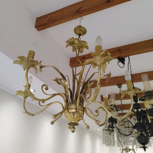Handmade brass chandelier 6-light used, solid brass