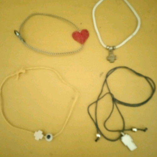 Amulets used, pack of 6 with martaki, cross, eye, heart, ladybug, rings