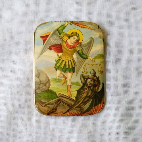 Metal image Archangel Michael used vintage 9x12 cm