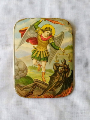 Metal image Archangel Michael used vintage 9x12 cm