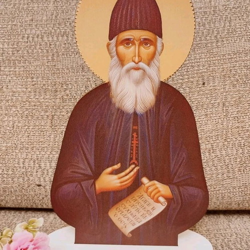 Wooden decorative stand with Saint Paisios, new, 30 cm