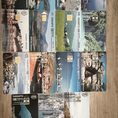 OTE phone card collection, 15 different Greek places, 100 units each
