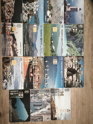 OTE phone card collection, 15 different Greek places, 100 units each
