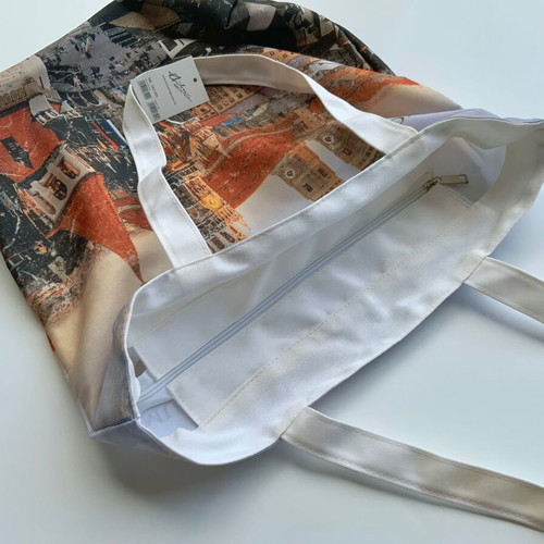Munich Fabric Shoulder Bag with Travel Print New