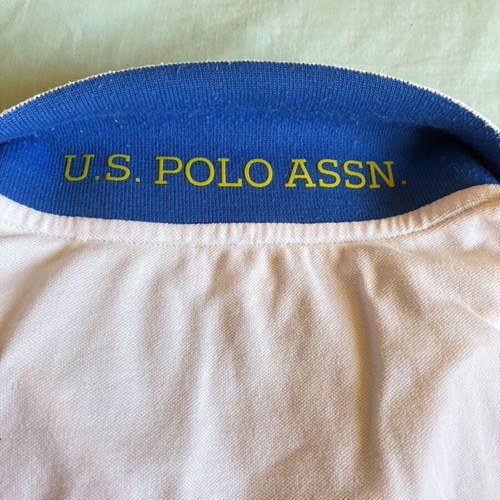 U.S. Polo Assn. White Piqué Polo Shirt Large with Yellow Embroidery