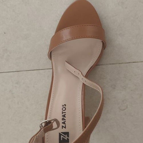 Women's camel ankle-strap sandals size 35 new, 8 cm heel