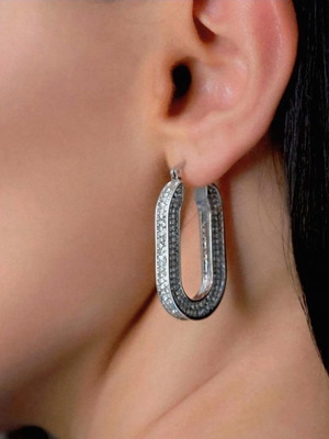 Handmade earrings with cubic zirconia, new, rhodium silver plated bronze
