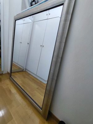 Mirror 1.20m x 1.40m with wide silver wooden frame, like new