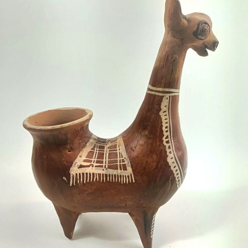 Handmade traditional Peruvian ceramic vessel in llama shape, like new