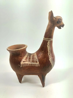 Handmade traditional Peruvian ceramic vessel in llama shape, like new