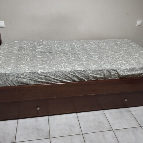 Wooden bunk bed used with 3 beds and sliding third bed