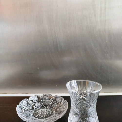 Crystal liqueur glasses and dessert plates set of 12 like new