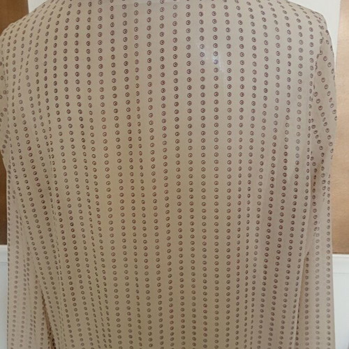 Semi Sheer Blouse M Beige and Black like new, polka dot with striped trim