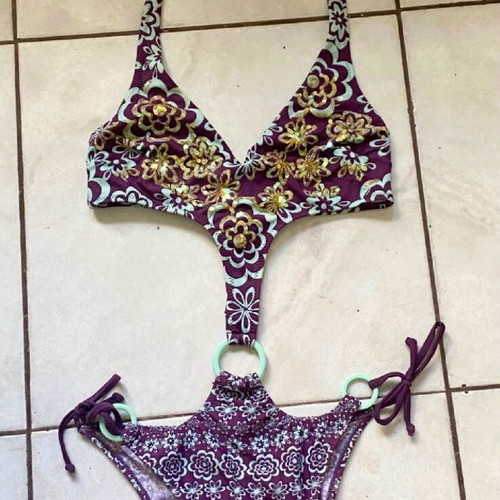 Calzedonia swimwear like new, purple with turquoise and sequins, size M