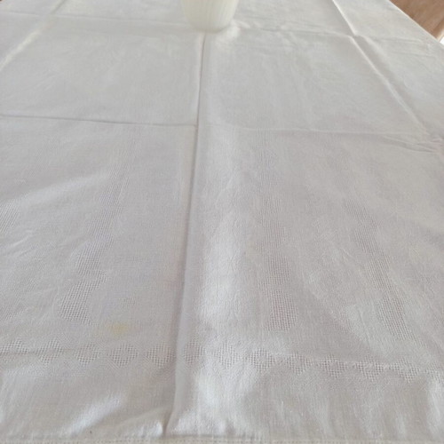 Handmade white tablecloth with thick crochet lace, like new
