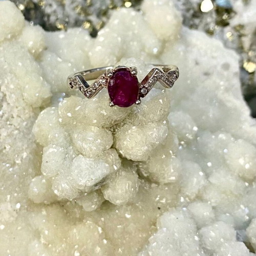 Handmade silver ring with natural ruby and moissanite, new