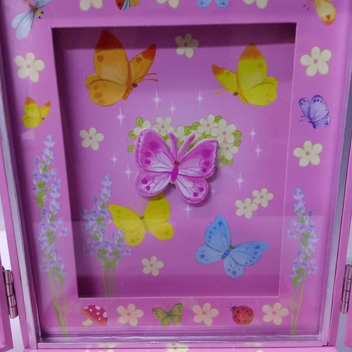 Children's musical jewelry box wardrobe, pink with butterflies