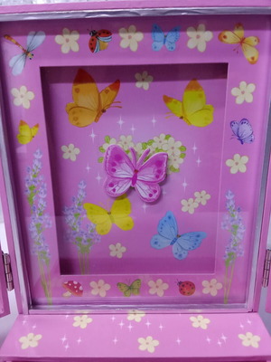 Children's musical jewelry box wardrobe, pink with butterflies