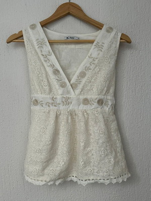 Papaya lace babydoll top, ecru, cotton, lined, size S