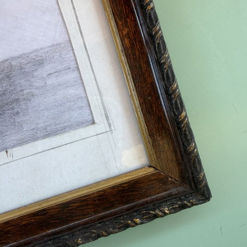 Pencil sketch in wooden frame with protective glass