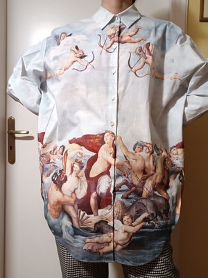 Bershka oversized πουκάμισο με αναγεννησιακό έργο τέχνης, καινούργιο, μέγεθος M