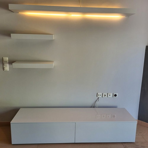 TV unit with cabinet and shelves, like new, gray lacquer finish