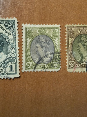Netherlands stamps used, lot of 3 from 1899 with Queen Wilhelmina