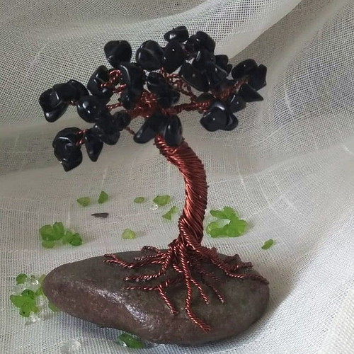 Wire miniature tree new with obsidian