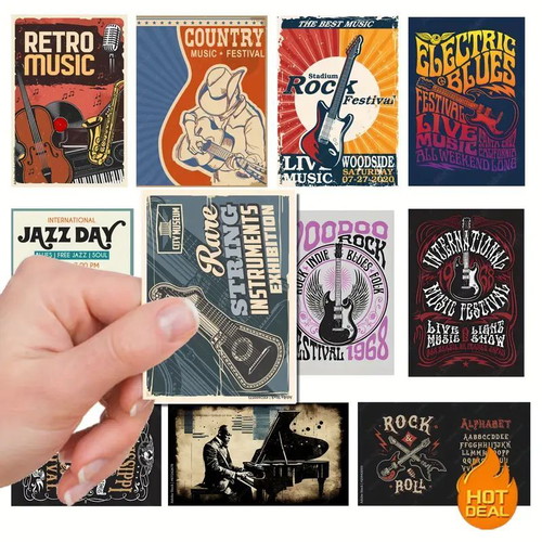 Vintage music poster stickers set of 50 pieces new