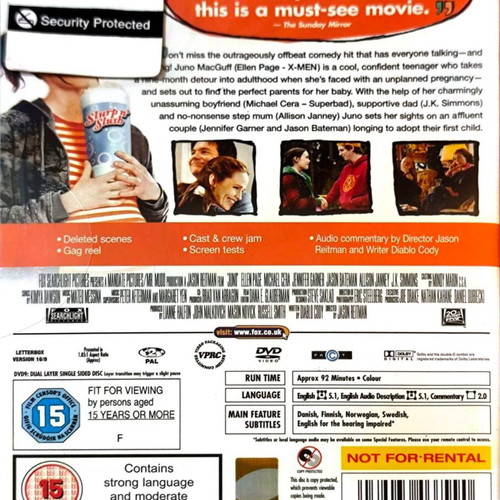 Juno DVD comedy movie with Ellen Page and Jennifer Garner, sealed