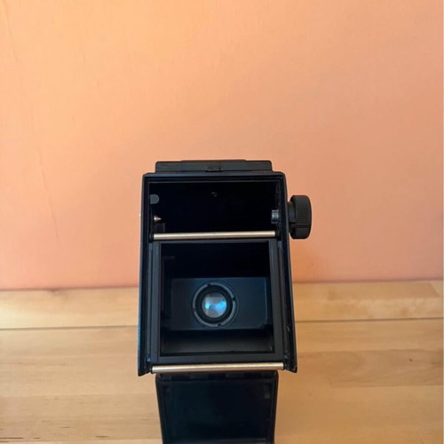 Lubitel 2 camera used with leather case