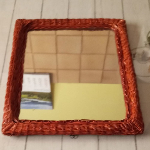 Vintage wooden woven rectangular mirror new