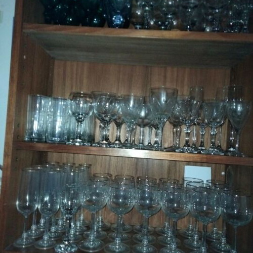 Stemmed glasses with gold rim like new, 6 water, 6 wine, 6 champagne