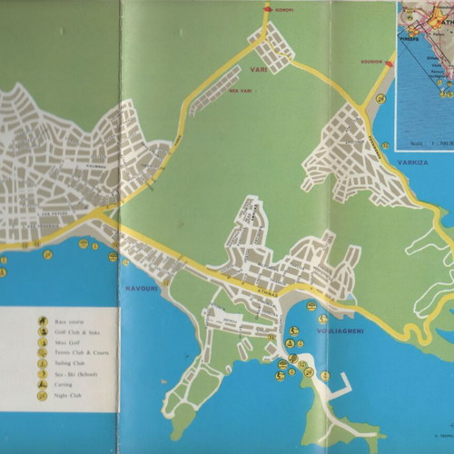 Apollon Beach Vouliagmeni Tourist Guide Map used, EOT 1972 edition