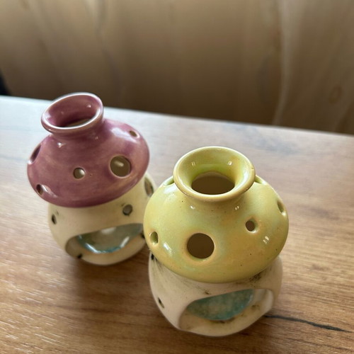 Decorative tealight holders like new, clay with glass