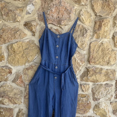 Denim Long Jumpsuit Large soft denim like new, blue