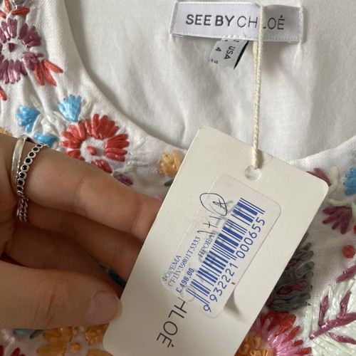See by Chloé white dress with colorful floral embroidery like new