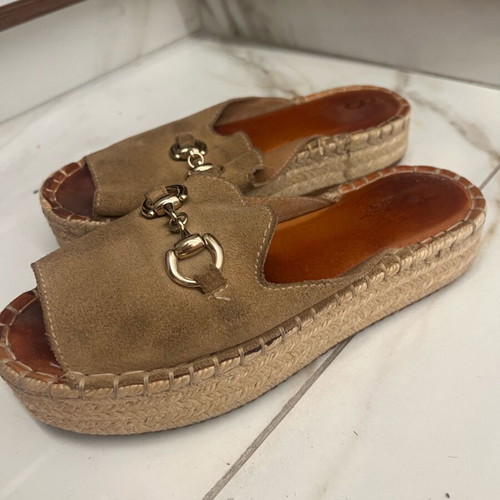 Leather platform sandals used, beige, size 38