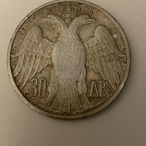 30 drachmas 1964 used, silver, royal wedding commemorative