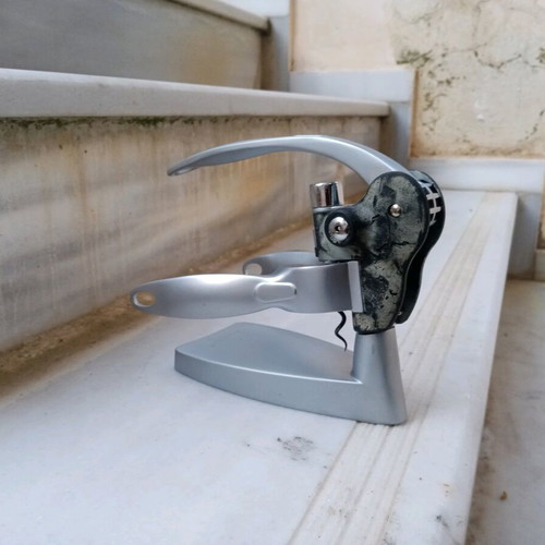 Tabletop inox corkscrew used with inox base