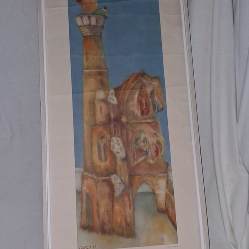 The Minaret Lithograph 1957 by G. Pol Georghiou like new